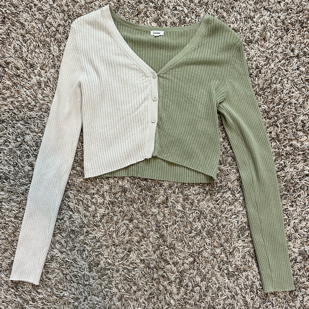 GARAGE Colorblock Button Up Crop - Long Sleeve